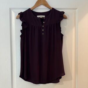 LOFT Sleeveless Ruffle Blouse - Deep Purple